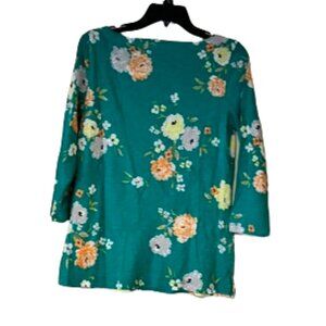 Loft Outlet Green Floral Boatneck 3/4 Sleeve T- Shirt - Medium